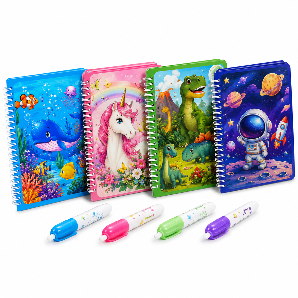 Magic Water Coloring Book (Pack of 4) – Reusable Mess-Free Painting Books for Kids