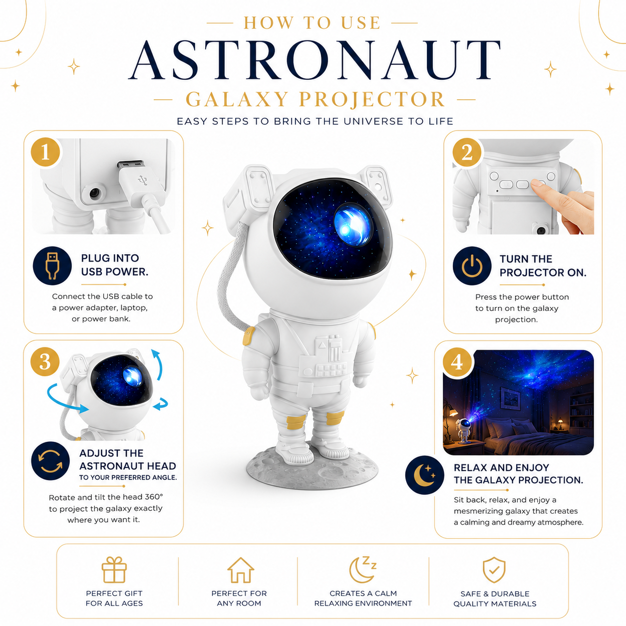 Astronaut Galaxy Projector – LED Star Night Light with Nebula & Galaxy Effects