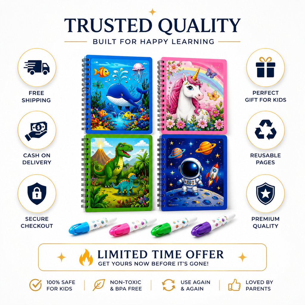 Magic Water Coloring Book (Pack of 4) – Reusable Mess-Free Painting Books for Kids