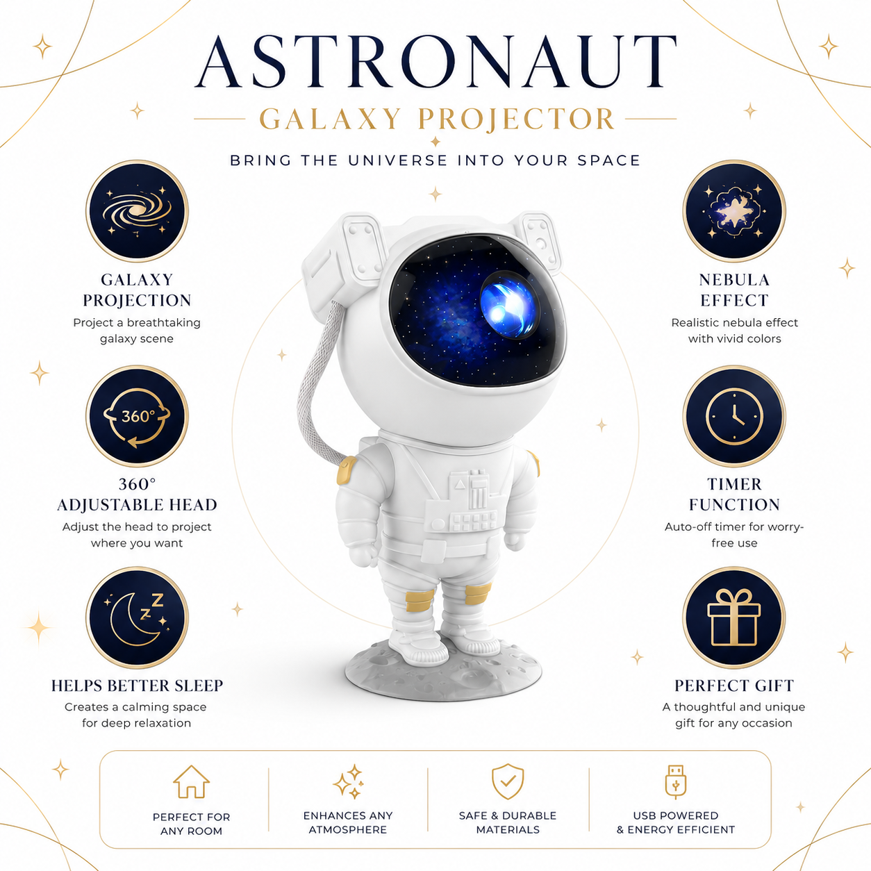 Astronaut Galaxy Projector – LED Star Night Light with Nebula & Galaxy Effects